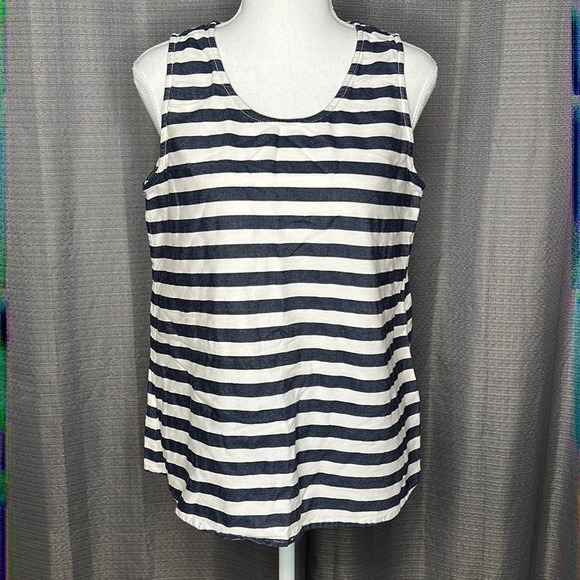 PIM + LARKIN LARGE BLUE & WHITE STRIPED SLEEVELESS TOP - Picture 1 of 7